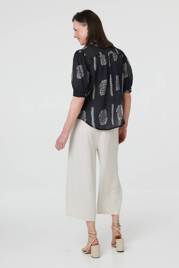 Black | Abstract Tie Front 1/2 Sleeve Blouse