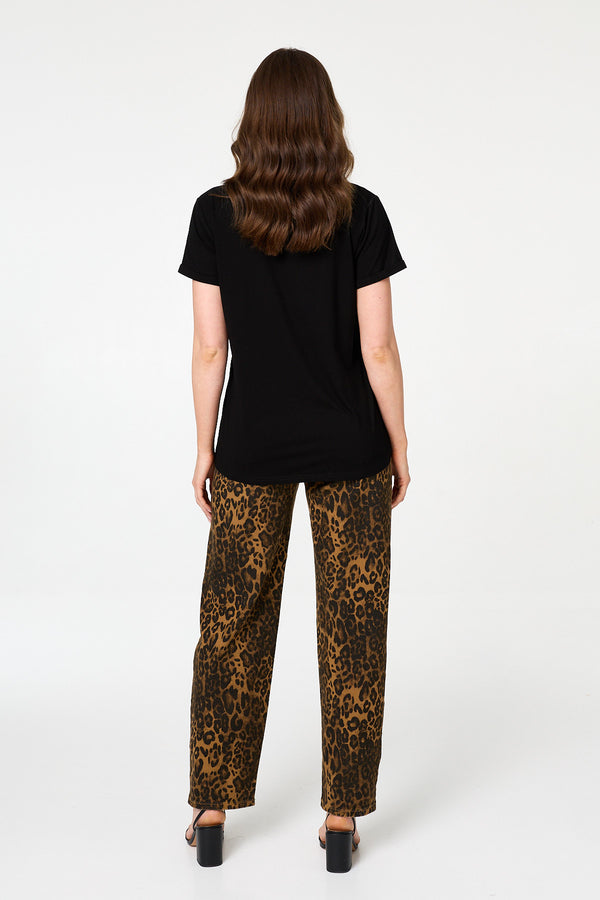 Black | Graphic Bee Print Sparkly Slim T-Shirt
