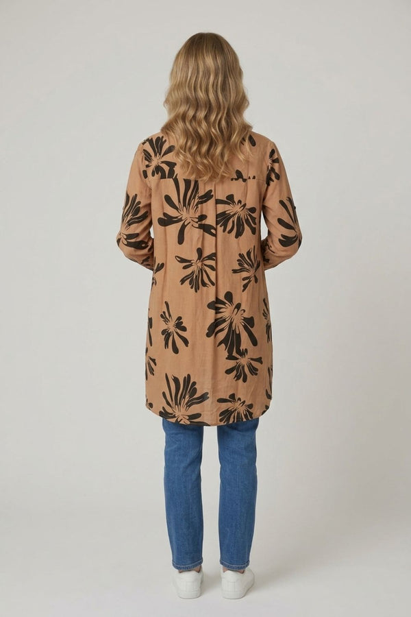 Beige | Printed Long Sleeve Relaxed Tunic Shirt