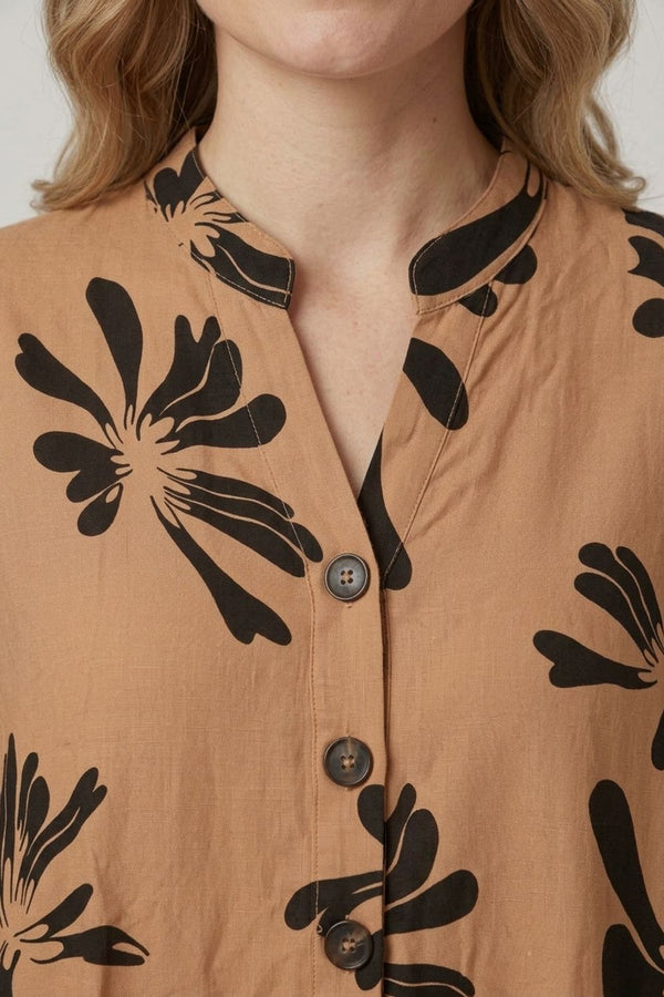 Beige | Printed Long Sleeve Relaxed Tunic Shirt