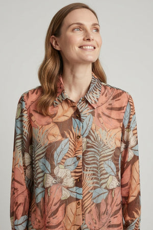 Brown | Leaf Print Long Sleeve Relaxed Shirt