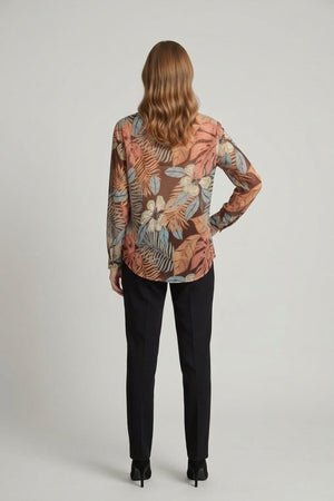 Brown | Leaf Print Long Sleeve Relaxed Shirt