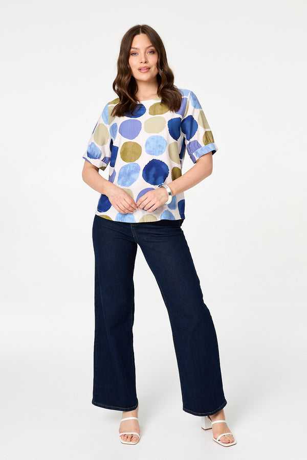 Blue | Printed 1/2 Sleeve Relaxed Blouse