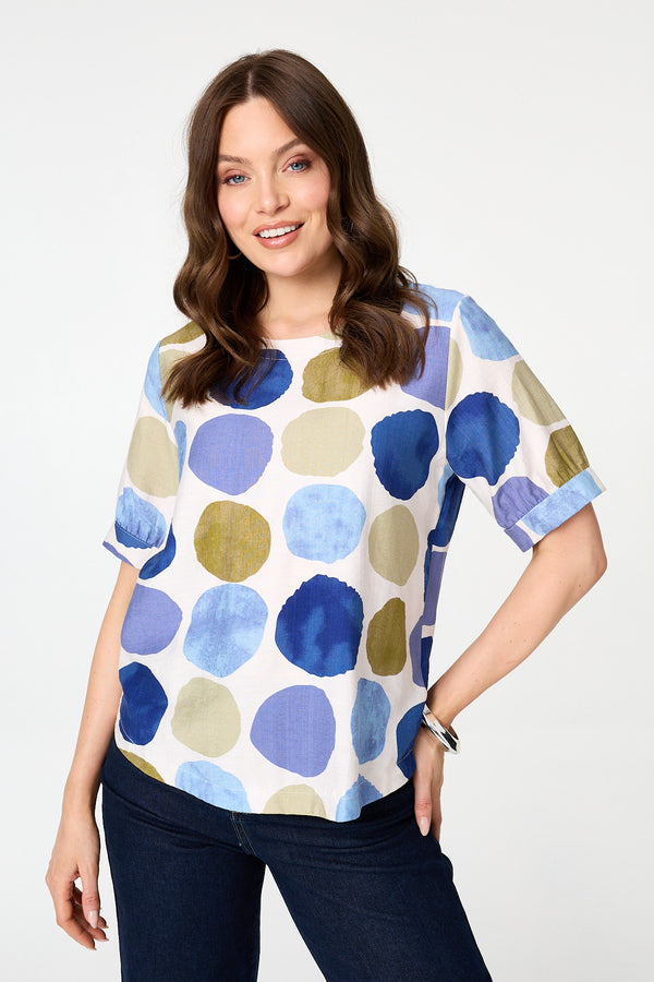 Blue | Printed 1/2 Sleeve Relaxed Blouse