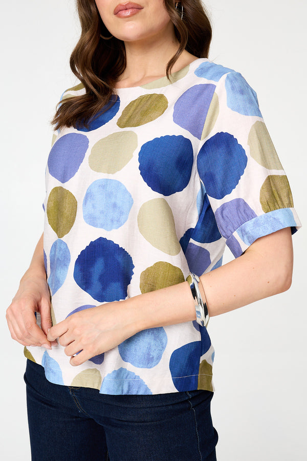 Blue | Printed 1/2 Sleeve Relaxed Blouse
