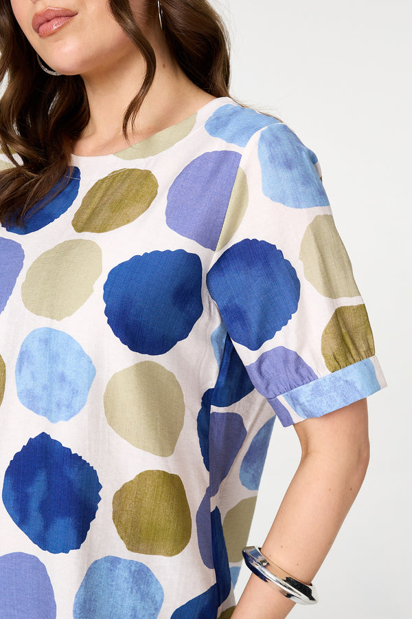 Blue | Printed 1/2 Sleeve Relaxed Blouse