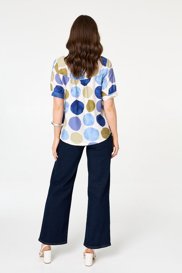 Blue | Printed 1/2 Sleeve Relaxed Blouse