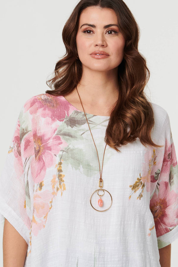 White | Floral 3/4 Sleeve Layered Tunic Blouse