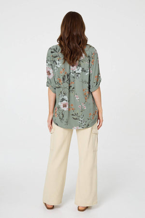 Khaki | Sequin Trim V-Neck Relaxed Blouse