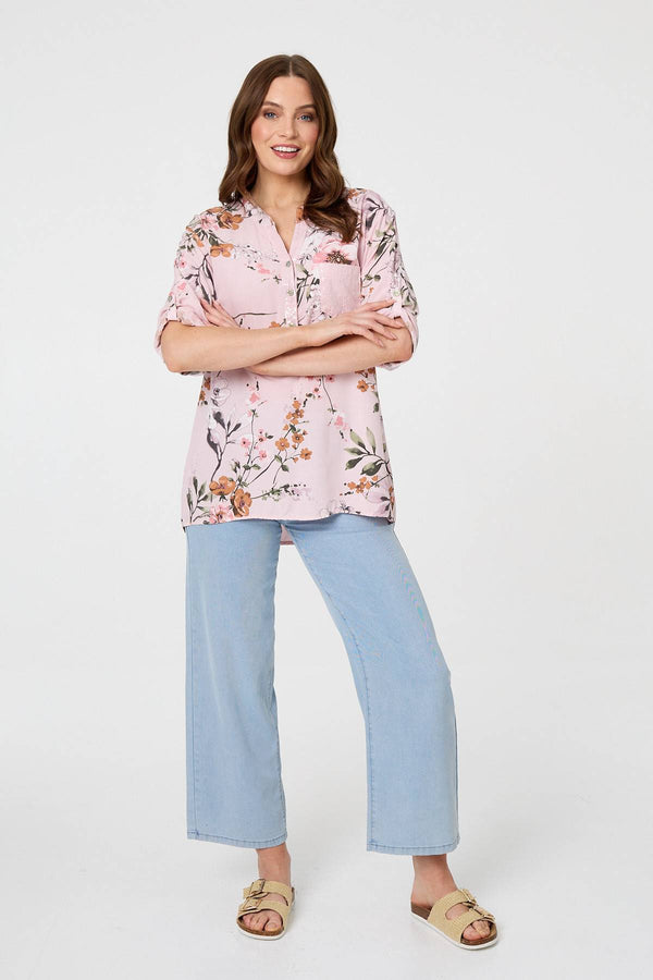 Pink | Sequin Trim V-Neck Relaxed Blouse