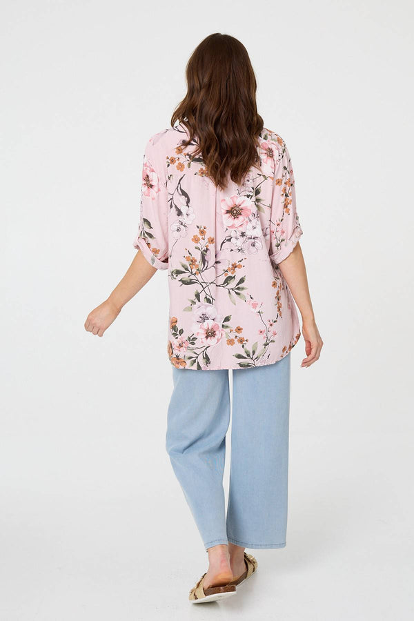 Pink | Sequin Trim V-Neck Relaxed Blouse