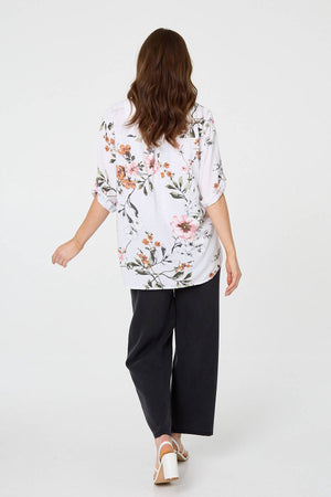 White | Sequin Trim V-Neck Relaxed Blouse