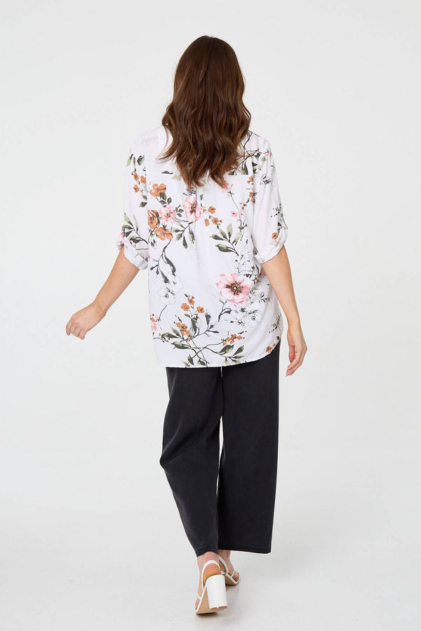 White | Sequin Trim V-Neck Relaxed Blouse