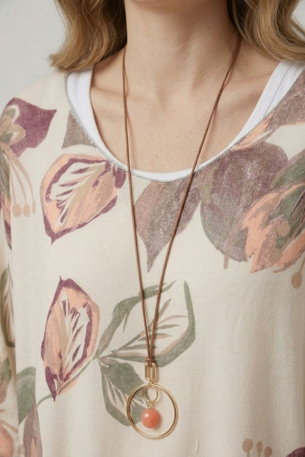 Stone | Leaf Print Layered Long Sleeve Top