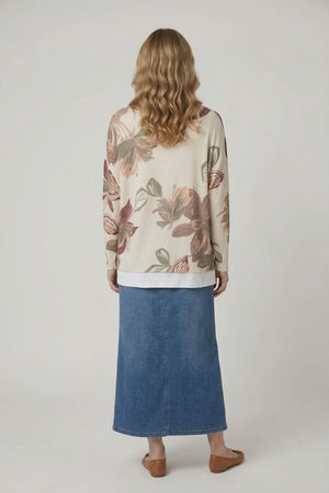 Stone | Leaf Print Layered Long Sleeve Top