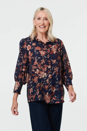 Navy | Floral Relaxed Fit Long Sleeve Shirt
