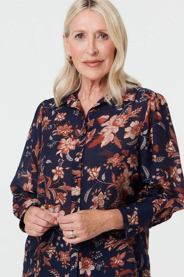 Navy | Floral Relaxed Fit Long Sleeve Shirt