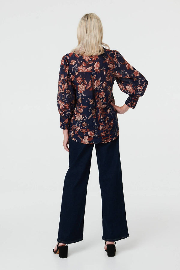 Navy | Floral Relaxed Fit Long Sleeve Shirt