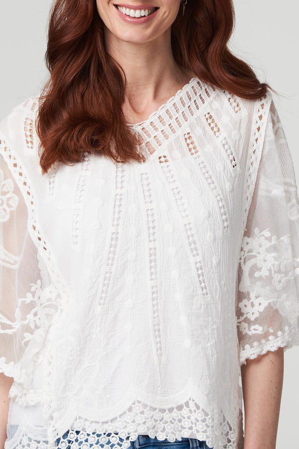 White | Lace Flared Sleeve Blouse Top