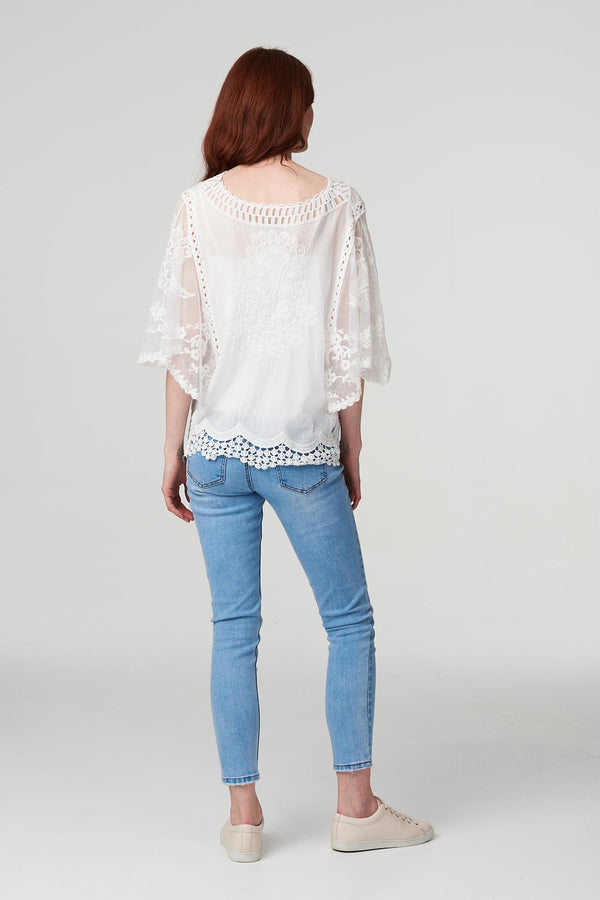 White | Lace Flared Sleeve Blouse Top