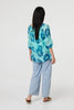 Blue | Floral Lace Trim Tie Front Bardot Blouse
