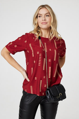 Red | Printed 1/2 Sleeve Blouse : Model is 5'10"/178 cm and wears UK8/EU36/US4/AUS8