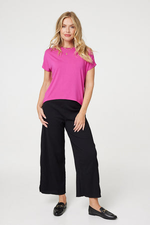 Purple | Plain Short Sleeve Boxy T-Shirt