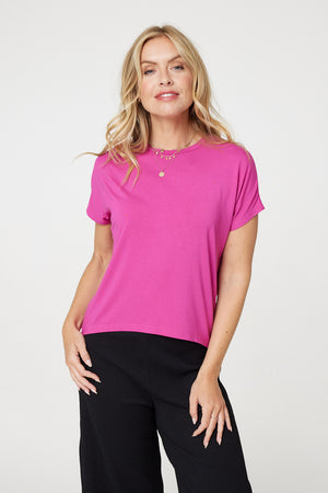 Purple | Plain Short Sleeve Boxy T-Shirt