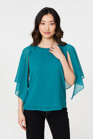 Teal | Semi Sheer Cut Out 3/4 Sleeve Blouse
