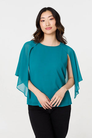 Teal | Semi Sheer Cut Out 3/4 Sleeve Blouse
