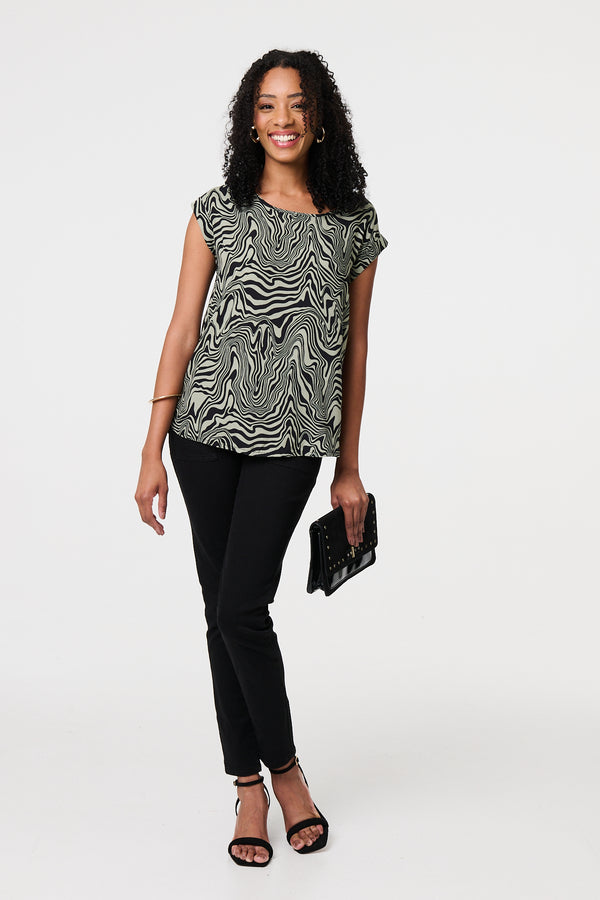 Sage | Marble Print Cap Sleeve Top