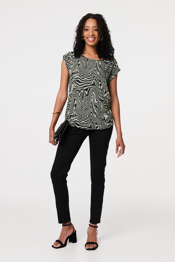 Sage | Marble Print Cap Sleeve Top