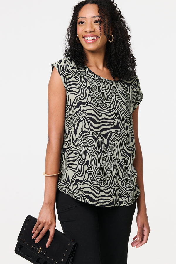 Sage | Marble Print Cap Sleeve Top