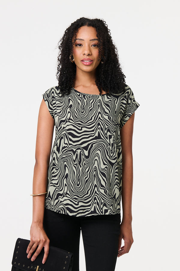 Sage | Marble Print Cap Sleeve Top