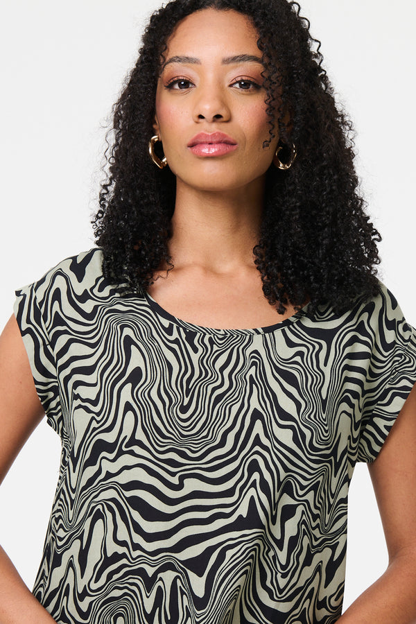 Sage | Marble Print Cap Sleeve Top