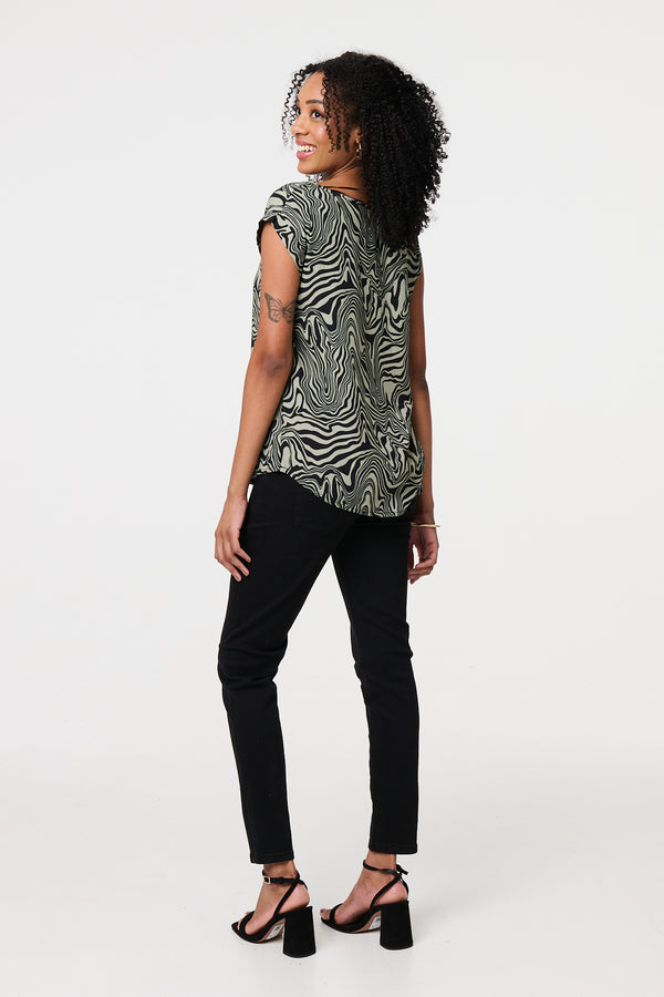 Sage | Marble Print Cap Sleeve Top