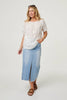White | Floral Embroidered Bardot Neck Top
