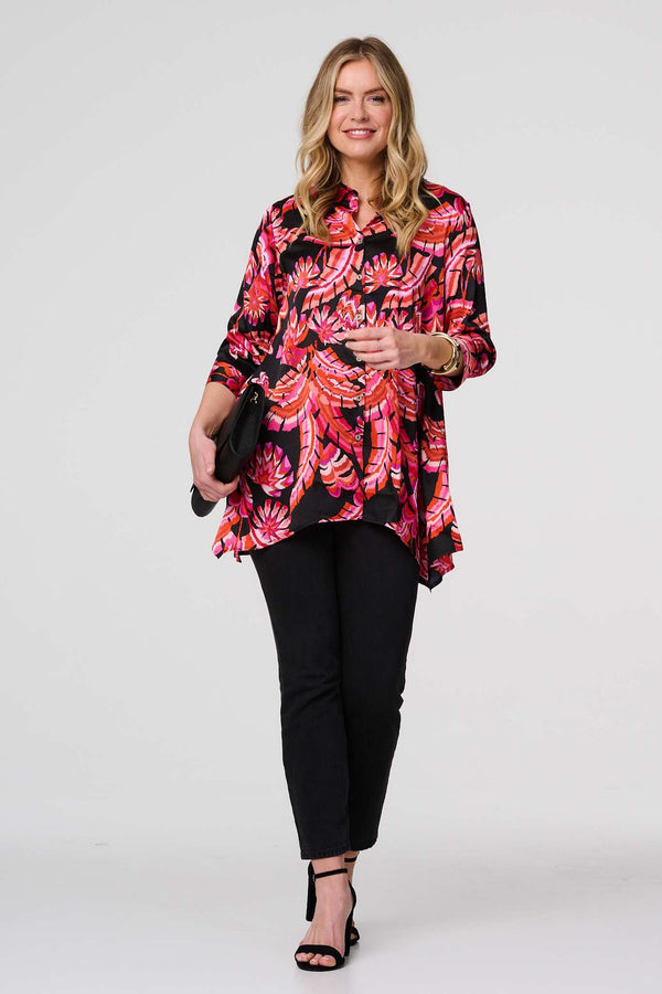 Black | Printed 3/4 Sleeve Tunic Shirt