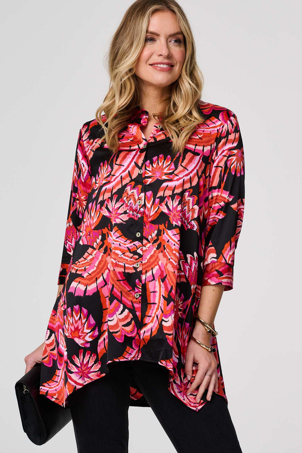 Black | Printed 3/4 Sleeve Tunic Shirt