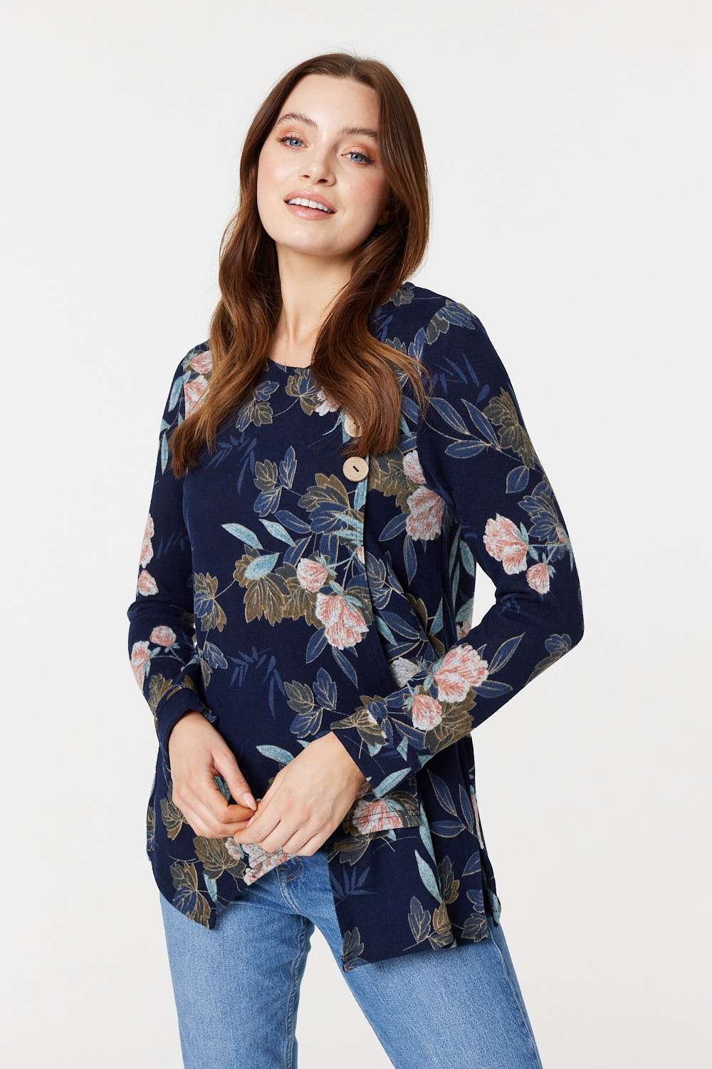 Floral Print Asymmetric Button Top