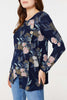 Navy | Floral Print Asymmetric Button Top