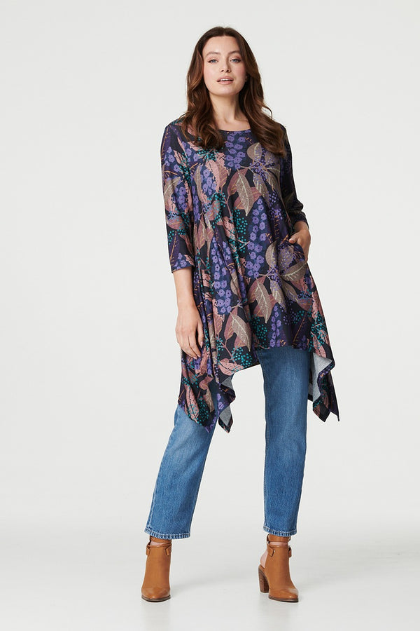 Purple | Floral Asymmetric Hem Dress