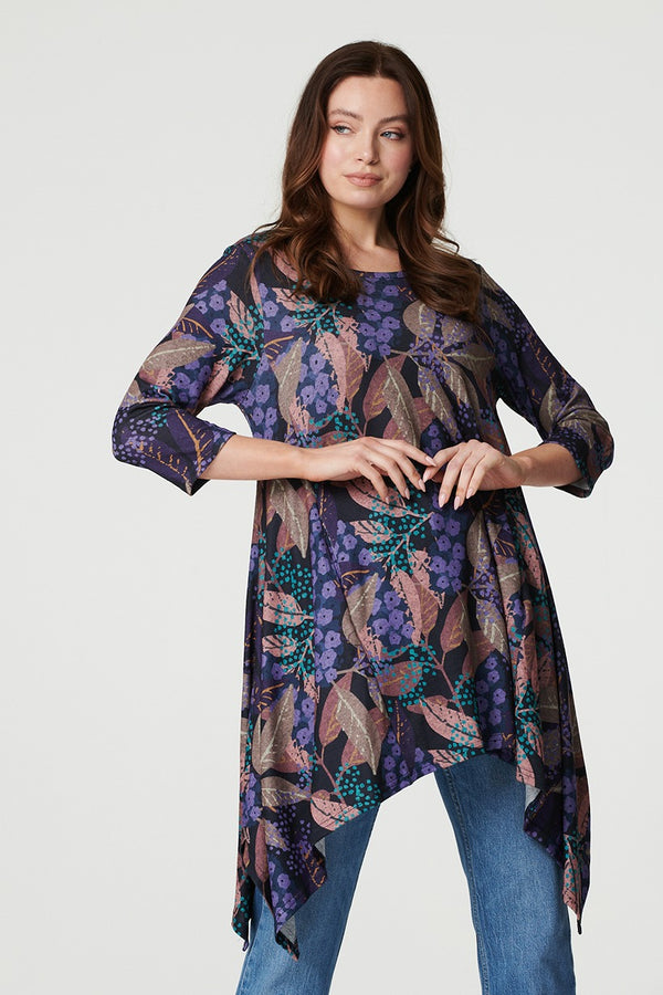 Purple | Floral Asymmetric Hem Dress