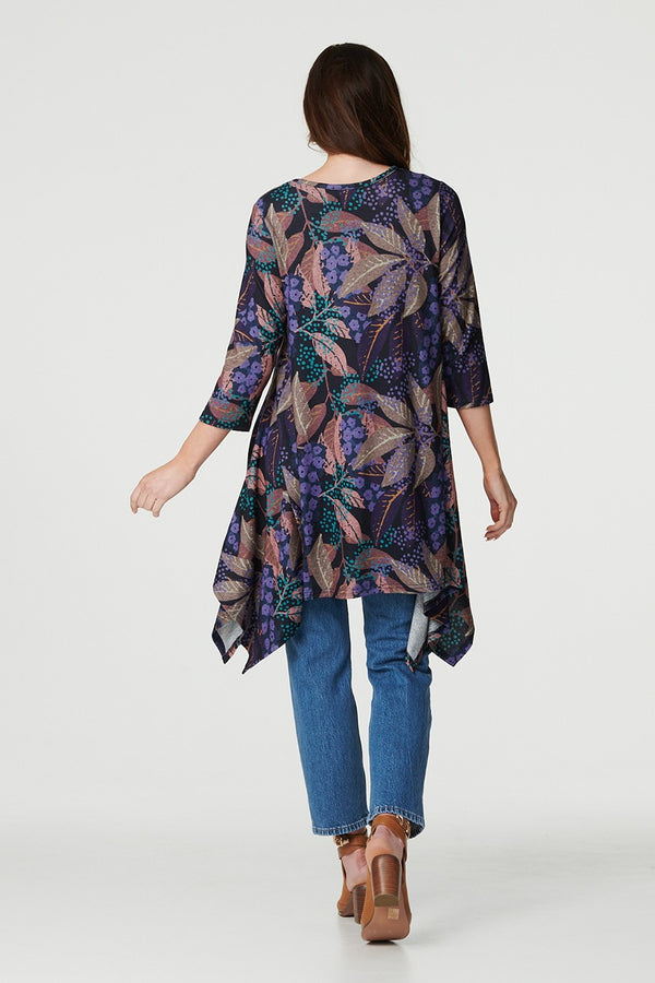 Purple | Floral Asymmetric Hem Dress
