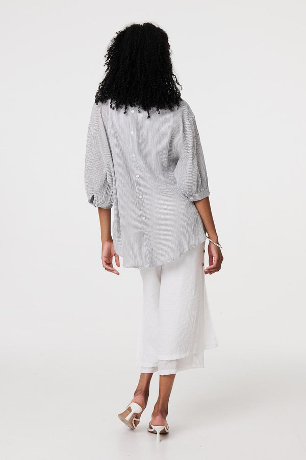 White | Pinstripe Relaxed Button Back Blouse