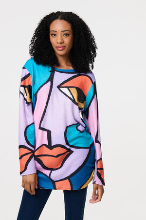 Green | Abstract Diamante Detail Tunic Top : Model is 5'9