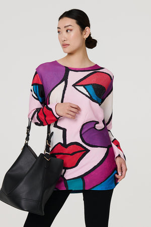 Red | Abstract Diamante Detail Tunic Top : Model is 5'9