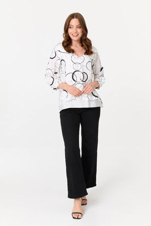 White | Printed 3/4 Sleeve Relaxed Layered Top