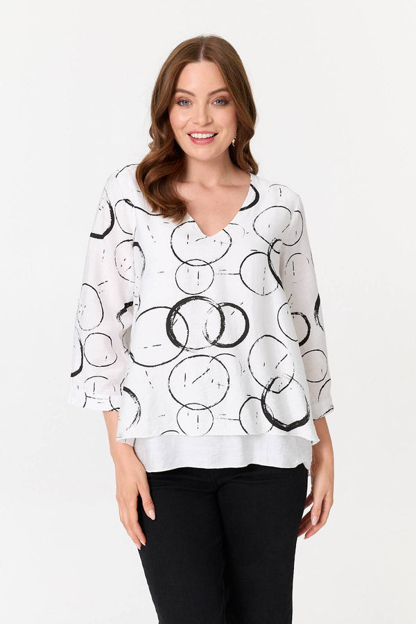 White | Printed 3/4 Sleeve Relaxed Layered Top