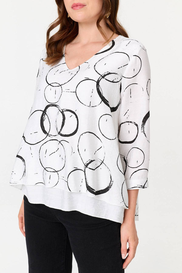 White | Printed 3/4 Sleeve Relaxed Layered Top
